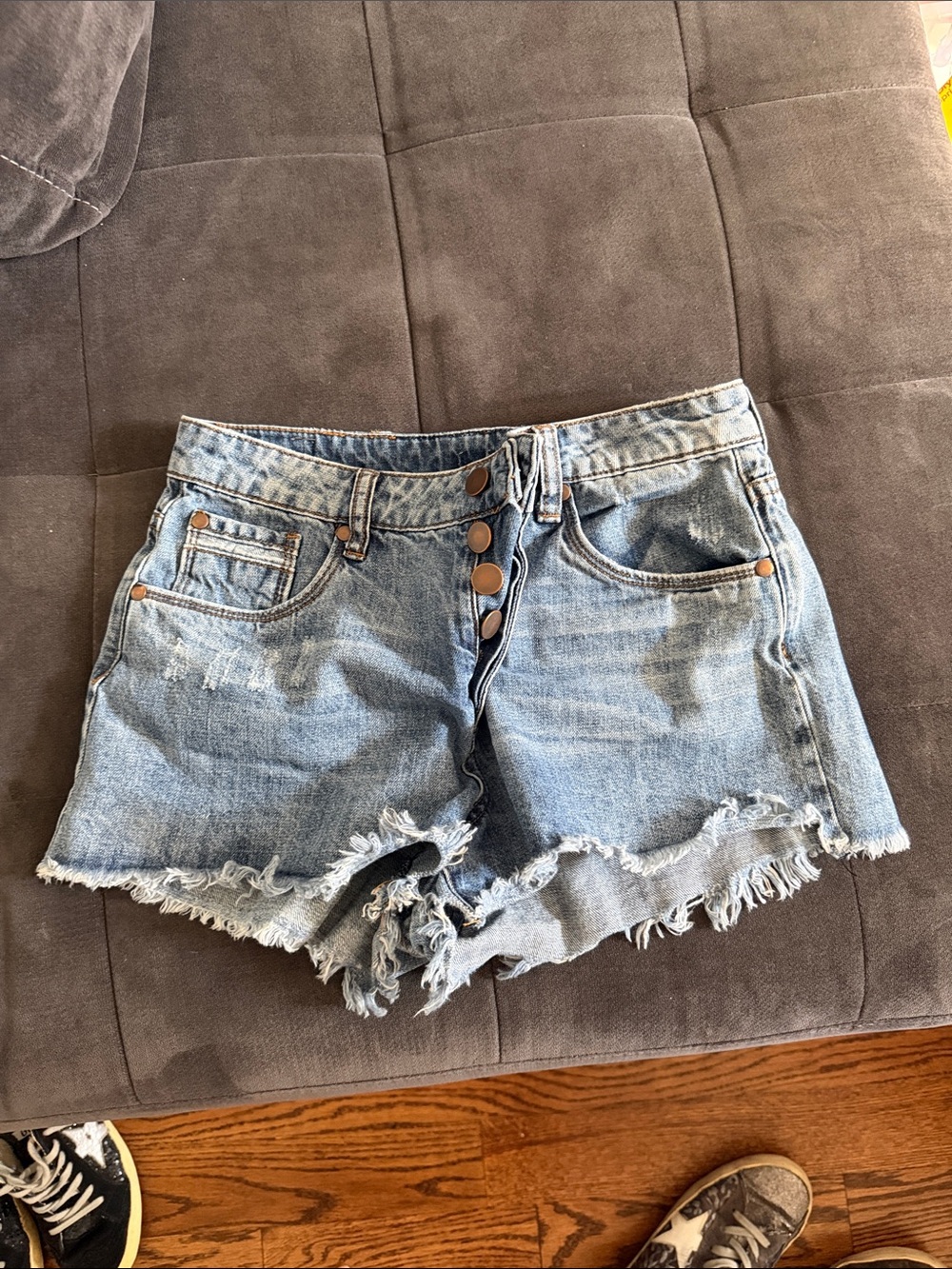 bp Light Blue Distressed Button-Fly Denim Shorts